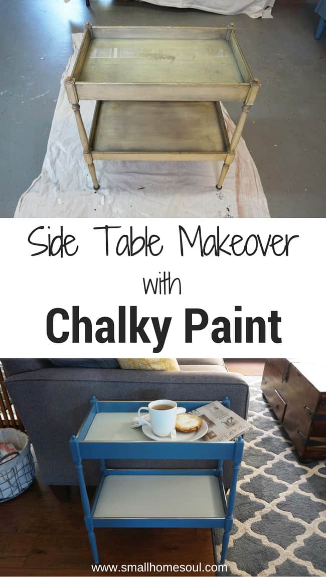 Chalky Paint Side Table makeover with Diva of DIY Chalk Mix turned this old boring table beautiful....www.smallhomesoul.com