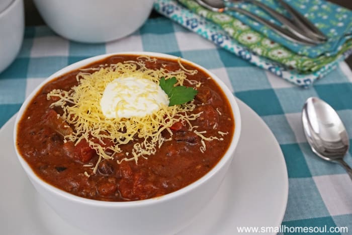 This easy chili with beans over rice looks so yummy, I'm making this tonight!