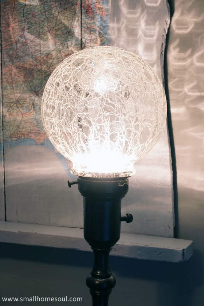 A crackle globe on a painted brass lamp is beautiful and interesting.
