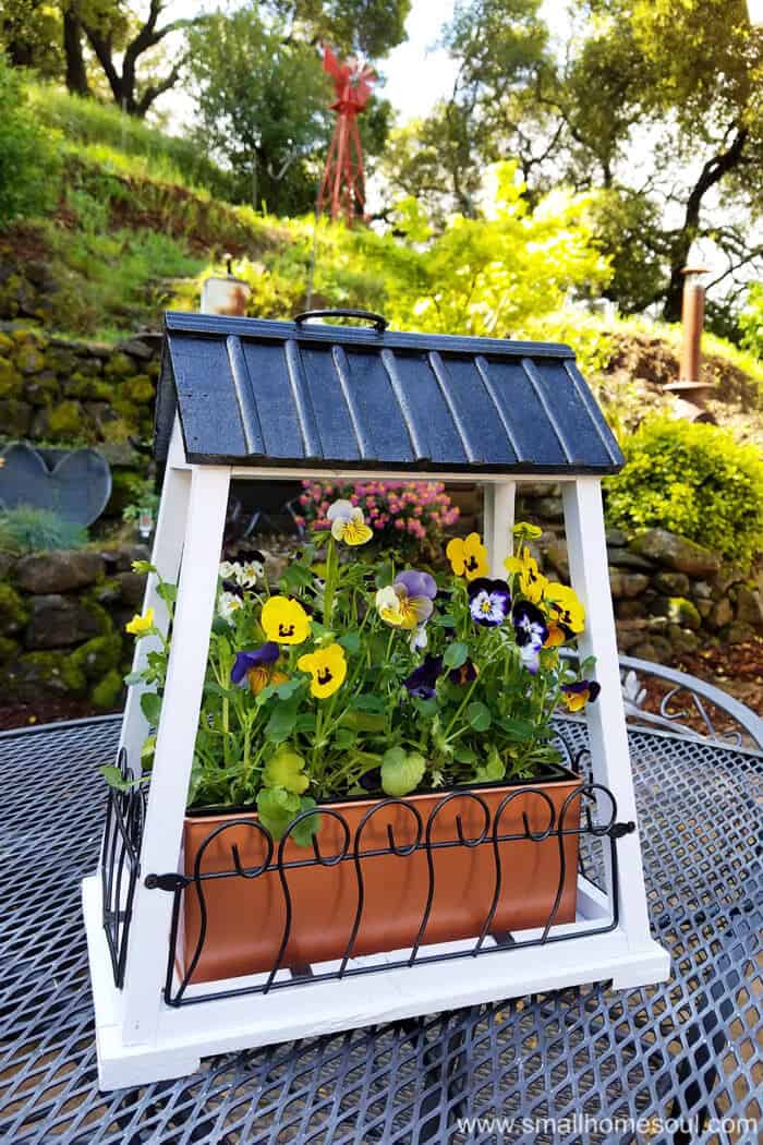 Put the hanging flower pot in a sunny spot in your yard for pretty flowers.