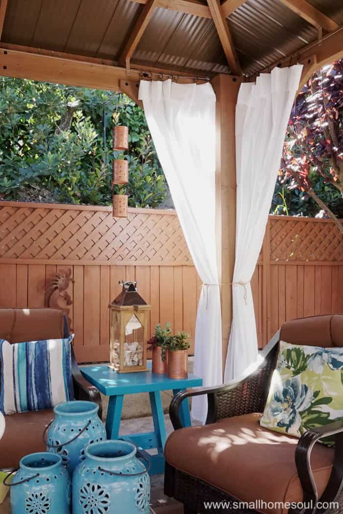 I love the curtains in my relaxing backyard retreat.