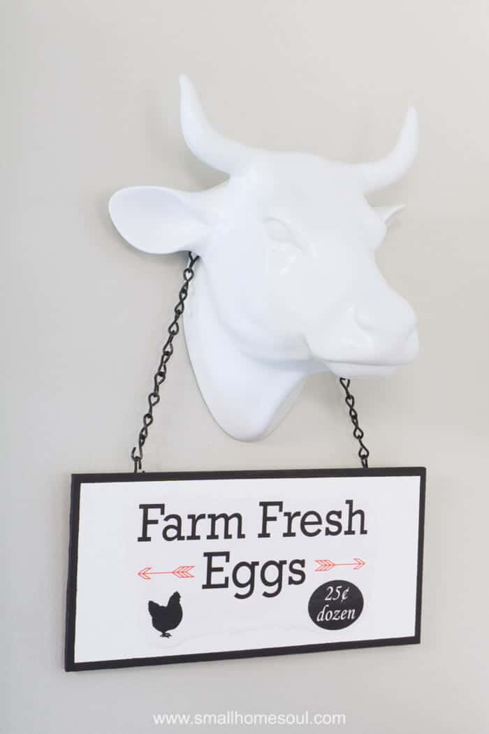 DIY Market Sign selling Fresh Eggs advertised by a bull.