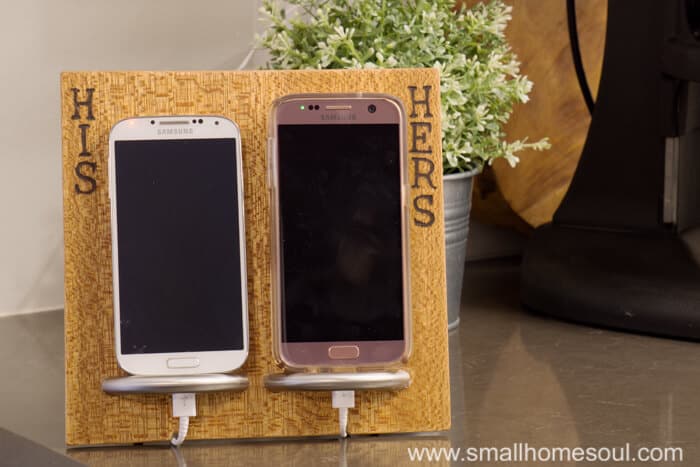 Phone charging stand with his & hers phones.