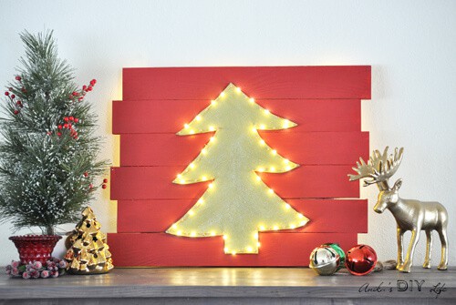 Red Christmas Decor Lighted Tree by Anika's DIY Life.