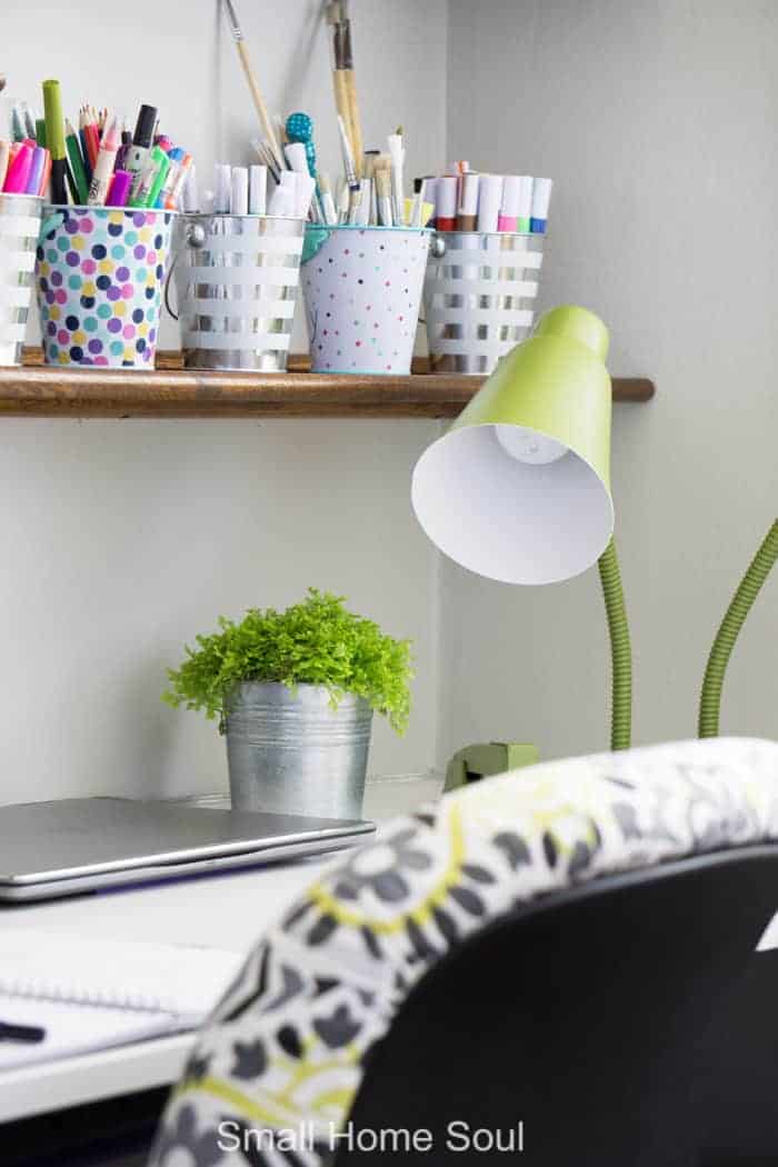 Green desk lamp for office makeover.