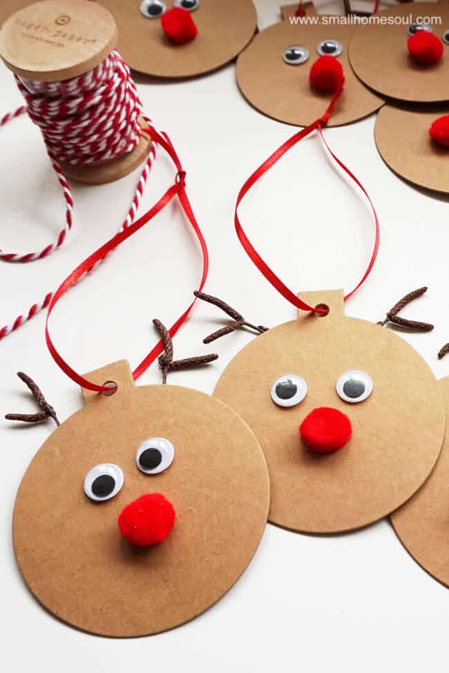 Rudolph gift tags on the table.