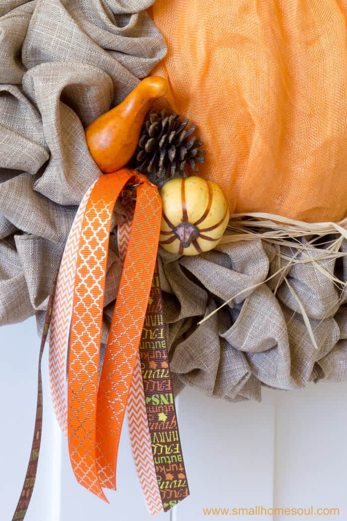 Fall decor updates with picks and ribbons. Fall wreath pumpkin wreath.