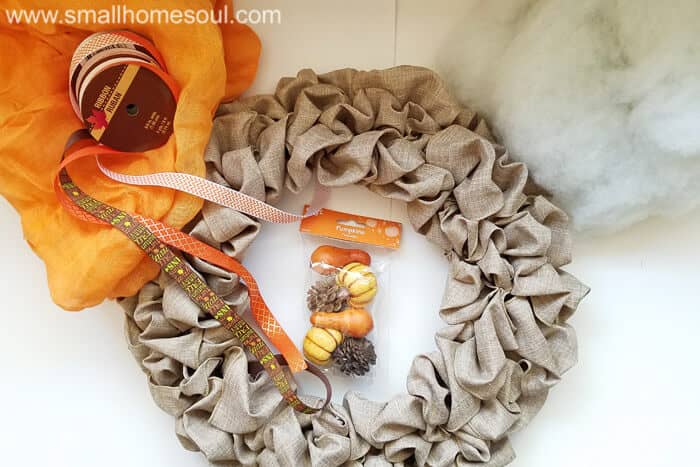 Gather supplies for Fall decor update projects. Fall wreath pumpkin wreath.