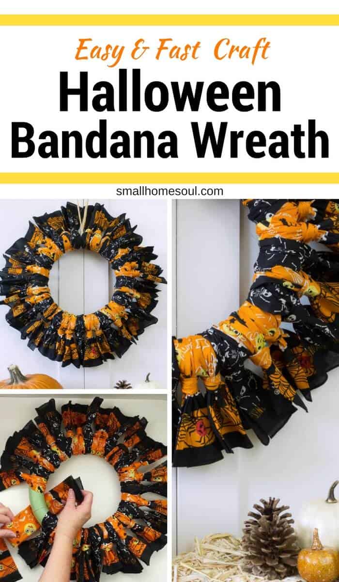 This Halloween Bandana Wreath is fast and easy to make. #halloweendecor #diycrafts #wreaths #halloweenwreath #bandanawreath