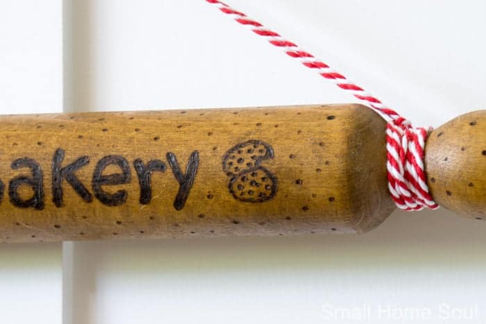 Baker's twine on the wooden rolling pin.